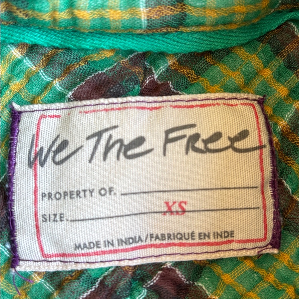 Free People We The‎ Free Cardiff Oversized Gauze Shirt Green Plaid Women’s XS - Picture 4 of 16